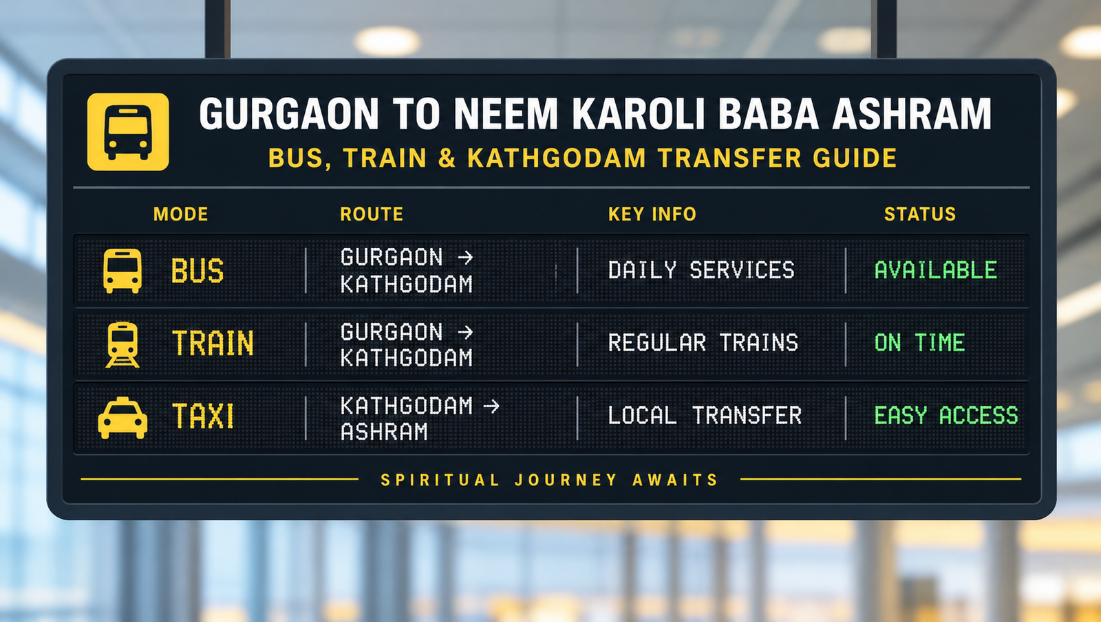 Gurgaon to Neem Karoli Baba Ashram: Bus, Train & Kathgodam Transfer Guide
