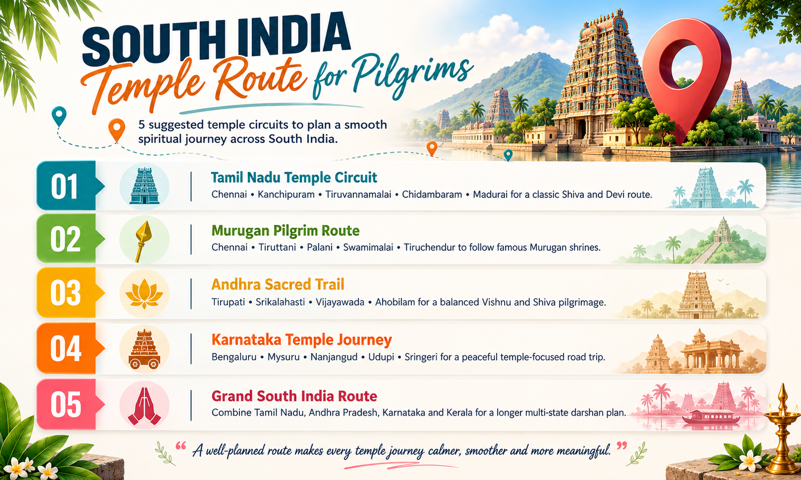 South India Temple Route for Pilgrims
